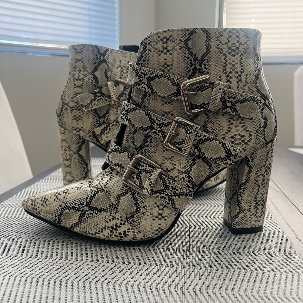 Snakeskin Ankle Boots with Buckle Detail
